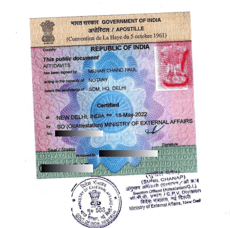 apostille document in india