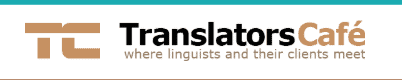 TranslatorsCafé.com Logo | Where Linguists and Clients Meet. The logo for TranslatorsCafé.com, a popular online community and job board for linguists, translators, and their clients.