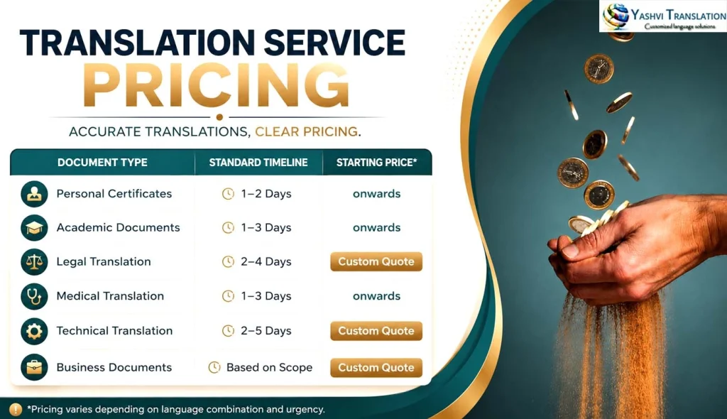 Translation service pricing for legal, academic, and business documents
