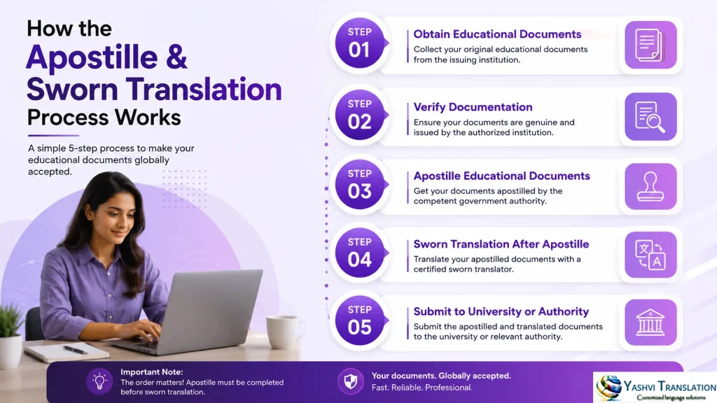 Apostille and sworn translation process for educational documents step by step