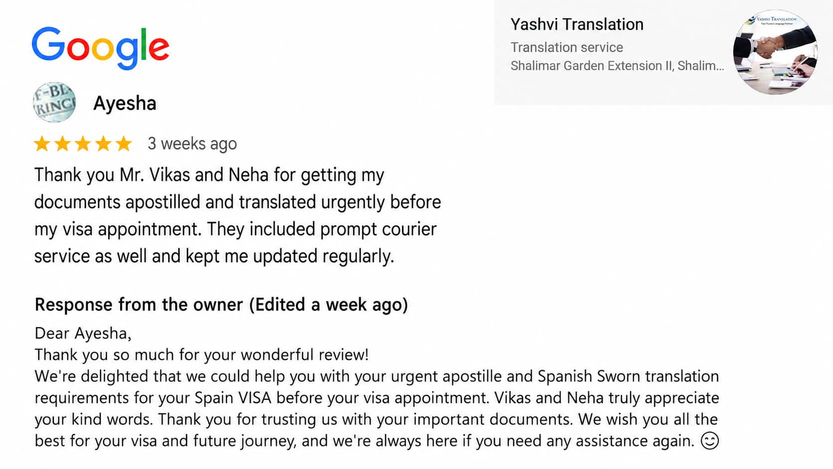 Google Review for Certified Translation & Apostille Service